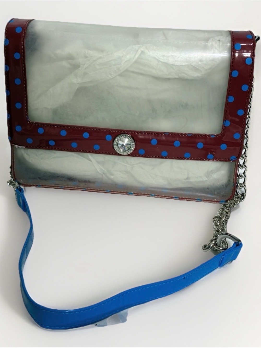 Score GameDay  Clear bag. NWT fr. 2015 NOS Charm Dustbag chain polka dot